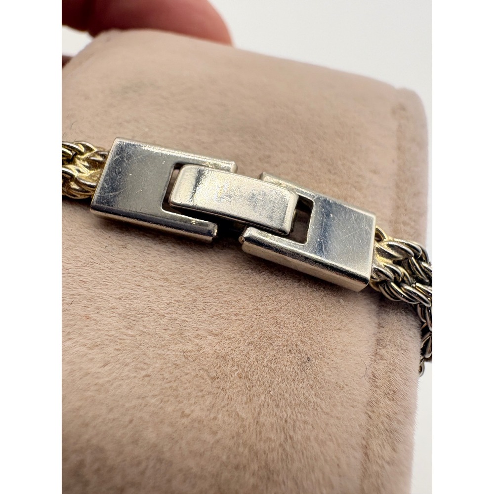 Two Tone Rope Chain Bracelet Gold Silver Rhinestone Layered 7 Inch‎ - Picture 4 of 9